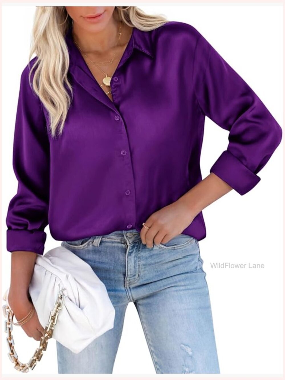 Satin Blouse Button Down Long Sleeve Business Casual Silk Shirt